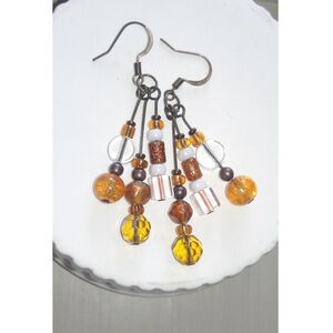 Yellow Glass Antique.Bronze Hooks Hidden Meaning earrings Throwback Kid, G  365■